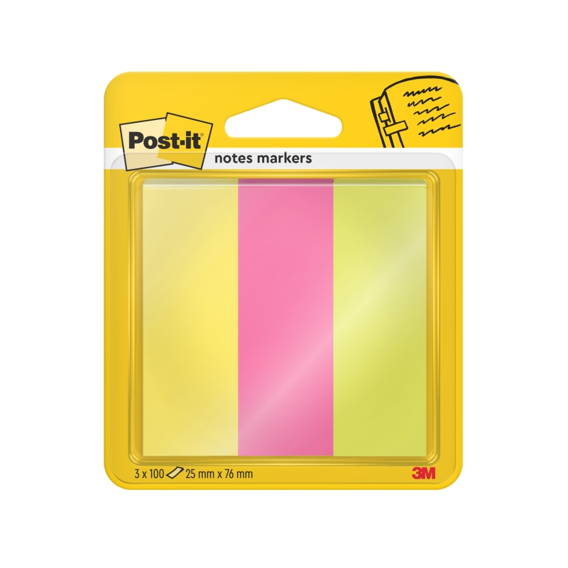 Lot de 3 blocs de 100 marqueurs repositionnables Post-It - Forme rectangulaire - Couleurs assorties