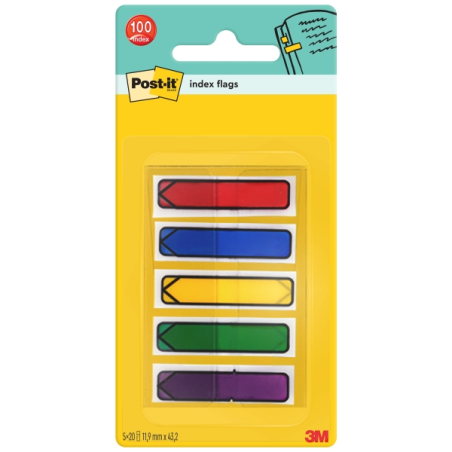 Distributeur d'index Post-It avec 100 marqueurs d'index repositionnables - Forme rectangulaire - Couleurs assorties