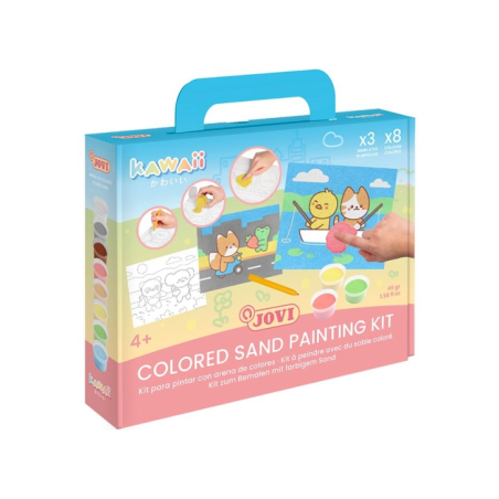 Kit de peinture sur sable Jovi Kawaii avec 8 pots de sable + 1 perforatrice + 3 feuilles de motifs Kawaii - Couleurs assorties