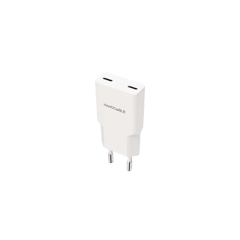 Chargeur mural Nanocable 2xUSB-C/PD 25W - Blanc
