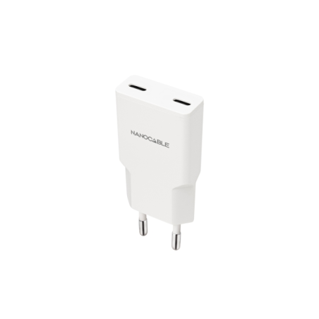 Chargeur mural Nanocable 2xUSB-C/PD 20W - Blanc