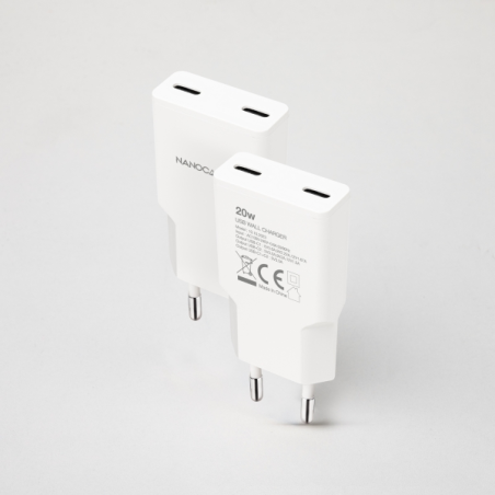 Chargeur mural Nanocable 2xUSB-C/PD 20W - Blanc