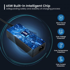 Chargeur universel pour ordinateur portable Ewent 65 W - 10 prises interchangeables - Automatique - Gestion intelligente de