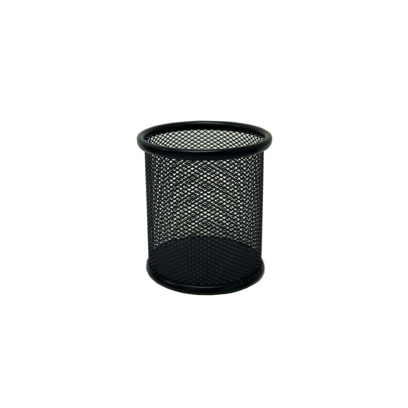 Pot à crayons rond en maille métallique Biskmark - 10 x 8 cm - Noir