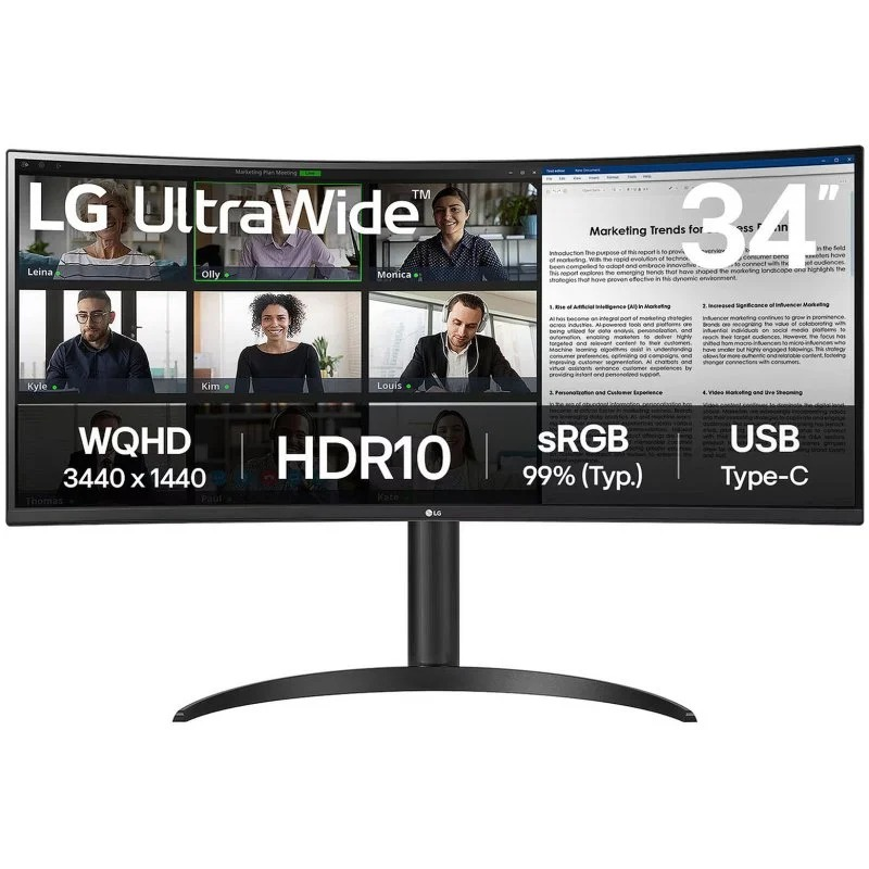 Moniteur LG Ultrawide 34" LED incurvé VA WQHD 100 Hz - Réponse 5 ms - Angle de vision 178º - Hauteur et inclinaison réglables