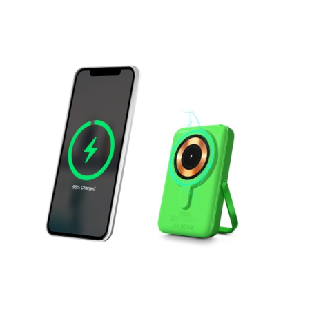 Batterie externe universelle Urban Factory Magnee Power 10 000 mAh - Entrée USB-C - Sorties USB-C, USB-A et sans fil - Vert fluo