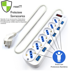Multiprise Ewent - 6 prises - Version Schuko - 16A avec interrupteur marche/arrêt sur chaque port - Parasurtenseur - Câble de 3