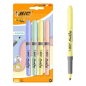 Lot de 4 surligneurs fluorescents pastel Bic - Pointe biseautée - Largeur de trait de 1,60 à 3,30 mm - Zone de préhension