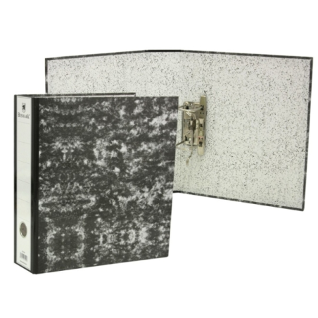 Chemise Bismark A4 marbrée AZ, dos 75 mm - Carton doublé - Porte-cartes sur le dos - Mécanisme à levier - Noir marbré