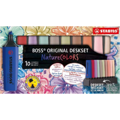 Lot de 10 marqueurs Stabilo Boss Naturecolors - Tailles de trait 2-5 mm - Encre à base d'eau - Couleurs assorties