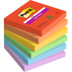 Post-It Super Sticky Pack de 6 blocs de 90 notes autocollantes repositionnables - Forme carrée - 76 x 76 mm - Couleurs assorties