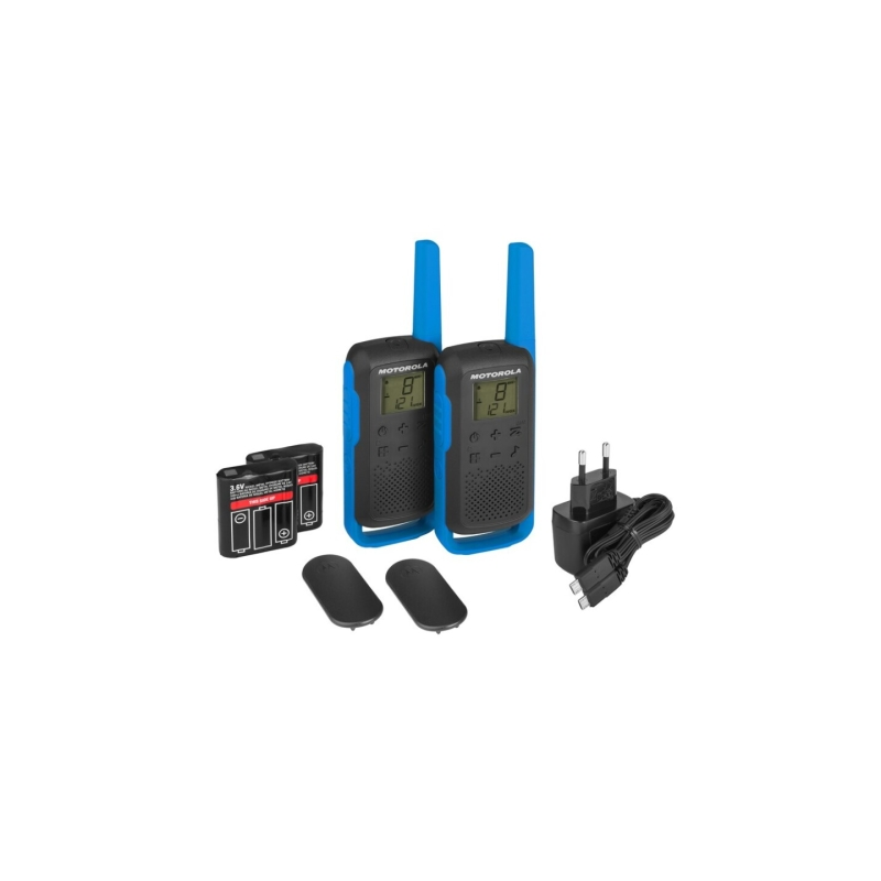 Pack de 2 talkies-walkies Motorola T62 - 16 canaux PMR446 + 121 codes de confidentialité - Portée jusqu'à 8 km - Autonomie