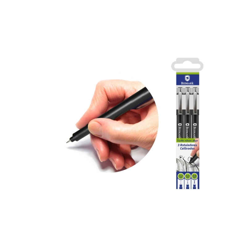 Lot de 3 marqueurs calibrés Bismark 0,2, 0,4 et 0,8 mm - Noir