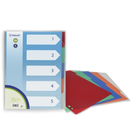 LOT de 12 Lot de 5 intercalaires Bismark en polypropylène - Format A4 - Perforation multiple - Couleurs assorties