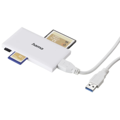 Lecteur de cartes Hama - CompactFlash - Compatible SD et micro-SD - Connexion USB-A - 90,3 x 9 x 50,3 mm - Blanc