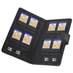 Étui Hama Vegas pour cartes mémoire SD et micro-SD - Peut contenir jusqu'à 12 cartes - Cuir - 8 x 1,6 x 13,7 cm - Noir