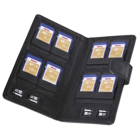 Étui Hama Vegas pour cartes mémoire SD et micro-SD - Peut contenir jusqu'à 12 cartes - Cuir - 8 x 1,6 x 13,7 cm - Noir