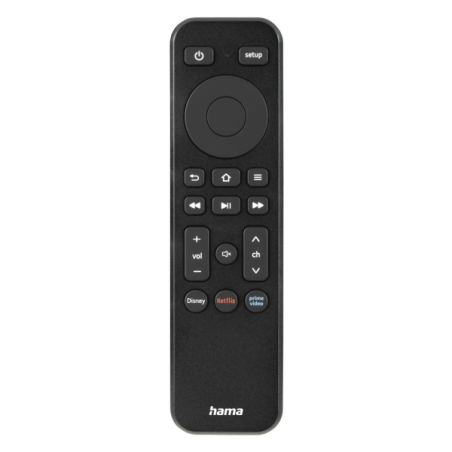 Télécommande Hama TV - Universelle - Portée 10 m - Accès direct aux plateformes de streaming - 14 x 3,8 x 1,9 cm - Noire