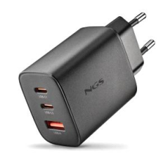 Chargeur mural ultra-rapide GaN NGS ERA 65 W - 2 ports USB-C et 1 port USB-A - Noir