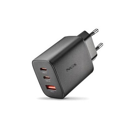Chargeur mural ultra-rapide GaN NGS ERA 65 W - 2 ports USB-C et 1 port USB-A - Noir