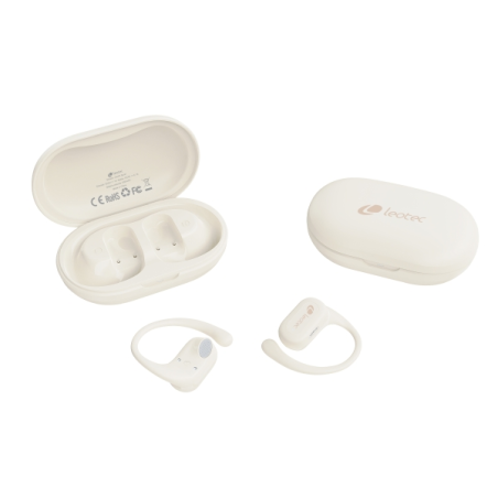 Casque Bluetooth 5.4 Leotec Open Air Zenith Sport - Étui de chargement - Autonomie 30 h - Blanc