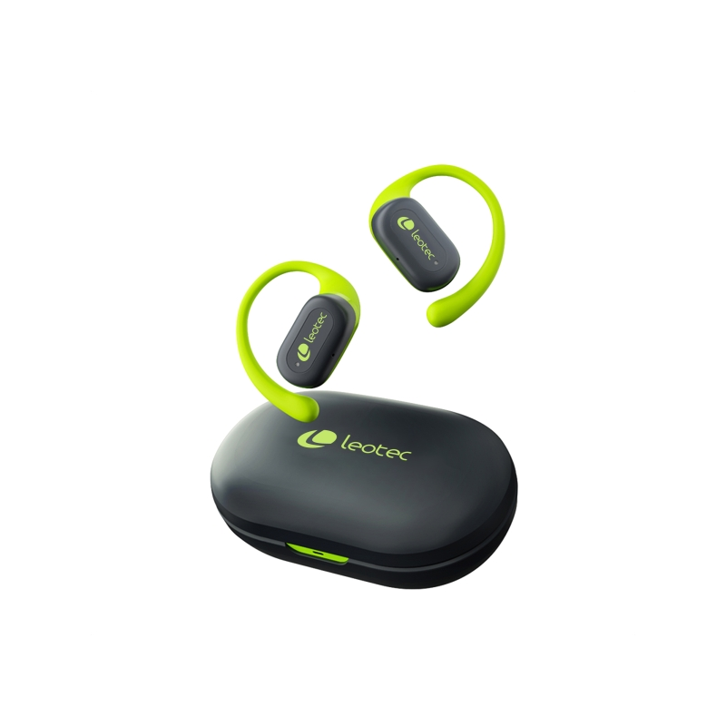 Casque Bluetooth 5.4 Leotec Open Air Zenith Sport - Étui de chargement - Autonomie 30 h - Vert