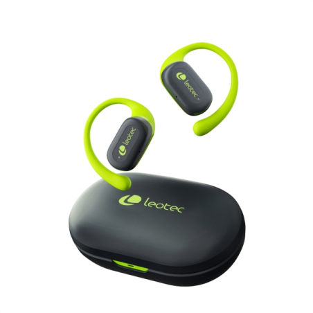 Casque Bluetooth 5.4 Leotec Open Air Zenith Sport - Étui de chargement - Autonomie 30 h - Vert