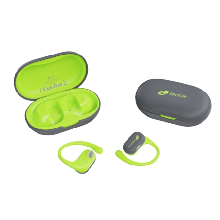 Casque Bluetooth 5.4 Leotec Open Air Zenith Sport - Étui de chargement - Autonomie 30 h - Vert