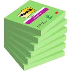 Post-It Super Sticky Pack de 6 blocs de 90 notes autocollantes repositionnables - 76 x 76 mm - 100 % PEFC - Vert