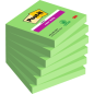 Post-It Super Sticky Pack de 6 blocs de 90 notes autocollantes repositionnables - 76 x 76 mm - 100 % PEFC - Vert