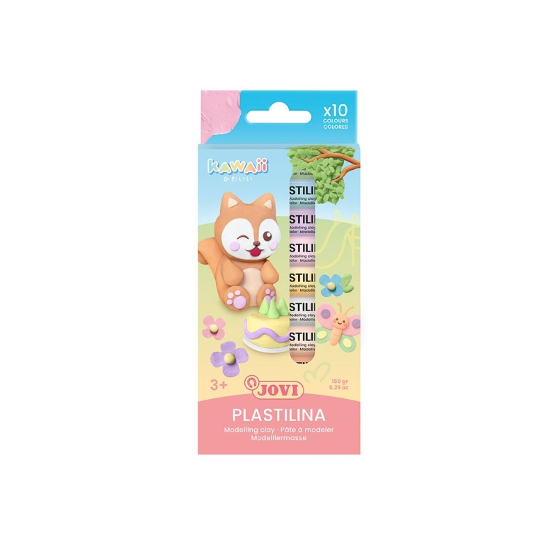 Pack Jovi Kawaii de 10 bâtonnets de pâte à modeler (15 g) - Très malléable - Ne sèche pas - Couleurs assorties