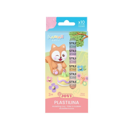 Pack Jovi Kawaii de 10 bâtonnets de pâte à modeler (15 g) - Très malléable - Ne sèche pas - Couleurs assorties