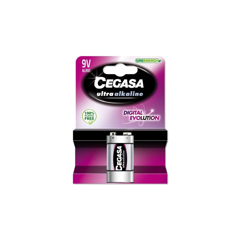 Pack de 1 pile alcaline Cegasa Ultra 6LR61 9 V - Haute technologie - Plus de capacité, de puissance et de performances