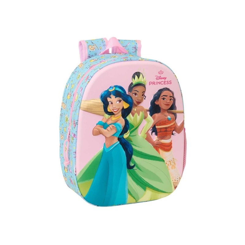 Sac à dos Safta Disney Princess 3D 8,64 L - Porte-bouteille - Porte-carte d'identité - Bretelles rembourrées - 27 x 33 x 10 cm