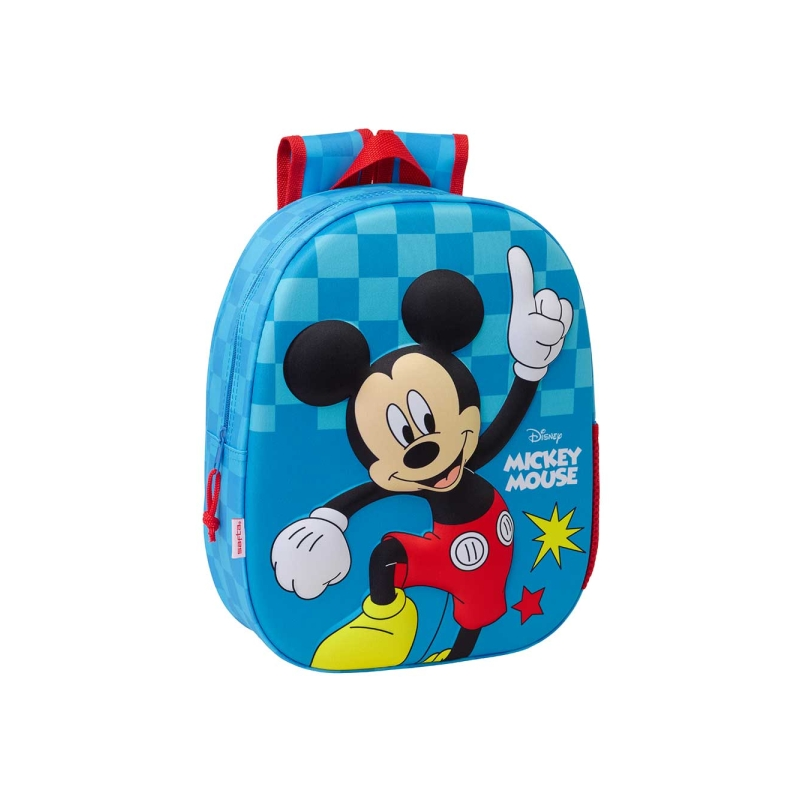 Sac à dos Safta Mickey Mouse 8,64 L 3D - Porte-bouteille - Porte-carte d'identité - Bretelles rembourrées - 27 x 33 x 10 cm
