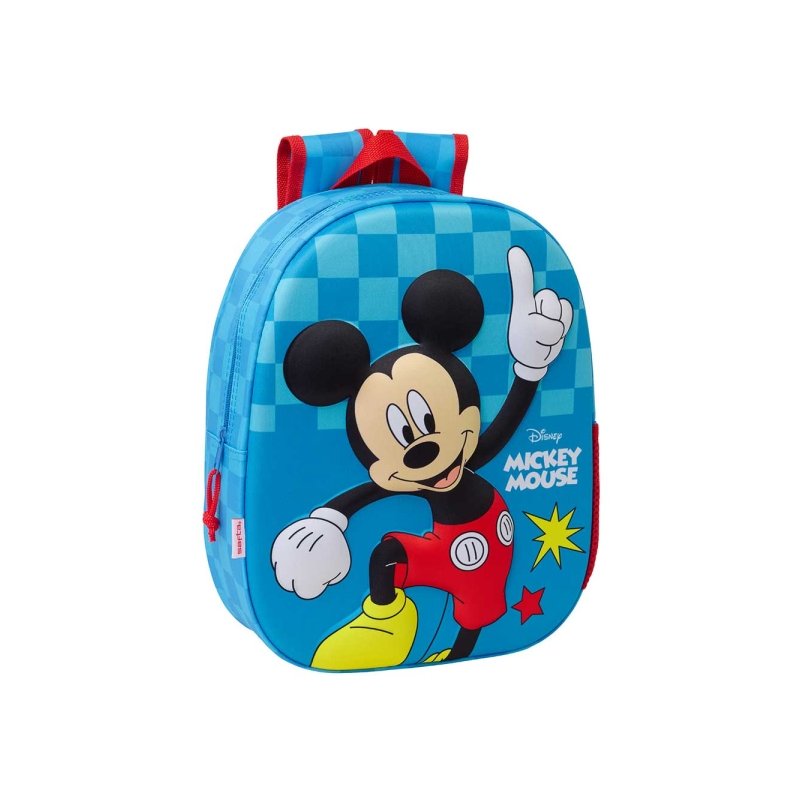 Sac à dos Safta Mickey Mouse 8,64 L 3D - Porte-bouteille - Porte-carte d'identité - Bretelles rembourrées - 27 x 33 x 10 cm
