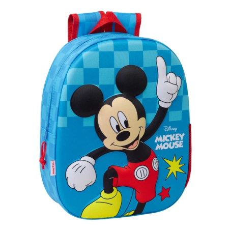 Sac à dos Safta Mickey Mouse 8,64 L 3D - Porte-bouteille - Porte-carte d'identité - Bretelles rembourrées - 27 x 33 x 10 cm