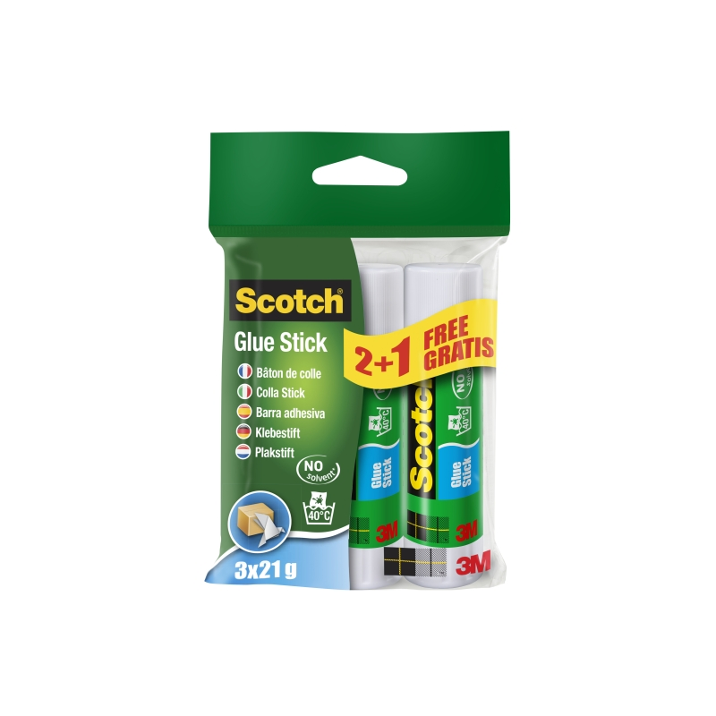 Bâtons de colle solide Scotch (lot de 3) - 21 g par unité - Promotion : 2, 1 gratuit - Transparent