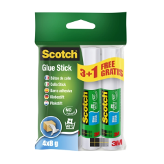 Bâtons de colle solide Scotch (lot de 4) - 8 g par unité - 3 bâtons + 1 gratuit - Couleur transparente
