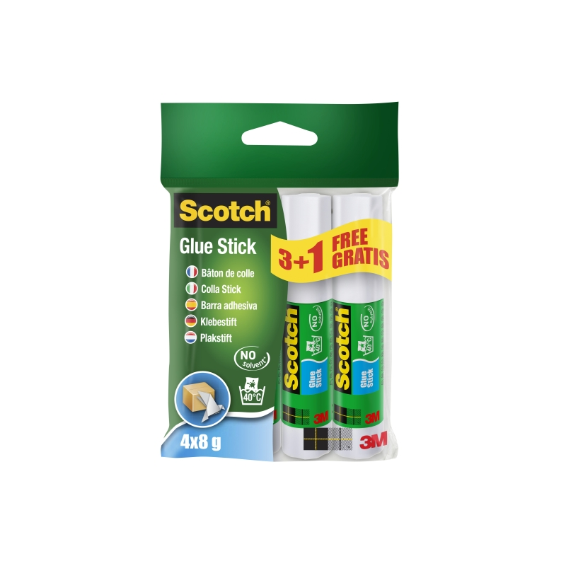 Bâtons de colle solide Scotch (lot de 4) - 8 g par unité - 3 bâtons + 1 gratuit - Couleur transparente