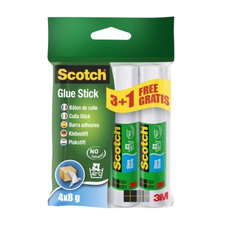 Bâtons de colle solide Scotch (lot de 4) - 8 g par unité - 3 bâtons + 1 gratuit - Couleur transparente