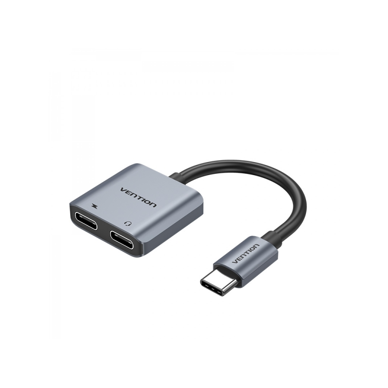 Convertisseur USB-C mâle vers 2x USB-C femelle Vention (audio et chargement) - Couleur grise