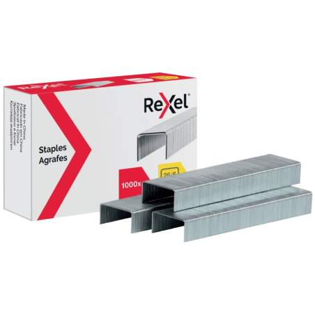 Boîte de 1000 agrafes Rexel 26/6 n° 56 - Jusqu'à 20 feuilles - Acier haute qualité - Tige de 6 mm