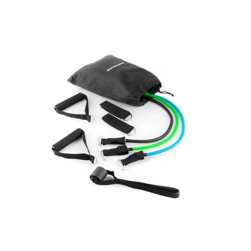 Ensemble de 3 bandes de résistance Innovagoods Tribainer avec accessoires - Résistance ajustable - Guide d'exercices - Portable