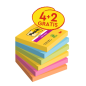Post-It Super Sticky Pack de 6 blocs de 90 notes autocollantes repositionnables - Forme carrée - 76 x 76 mm - Couleurs assorties