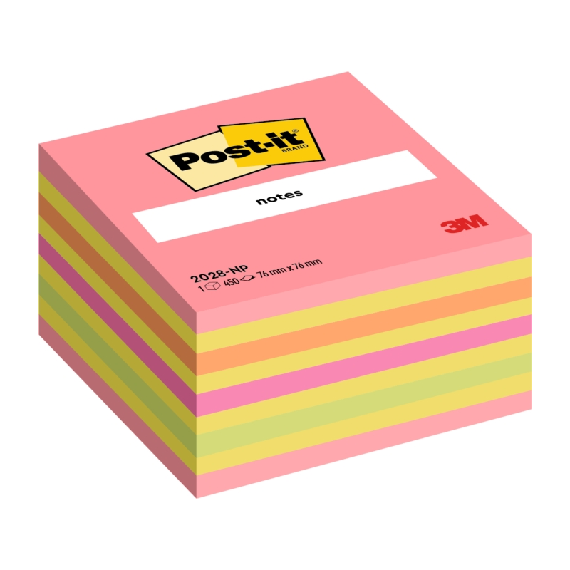 Cube Post-It de 450 notes autocollantes repositionnables - Forme carrée - 76 x 76 mm - Couleurs assorties