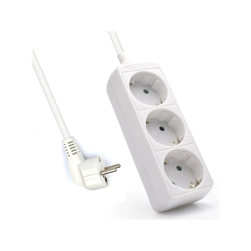 Multiprise Schuko 3 prises Ewent 16 A - Protection enfant - Câble de 1,5 m - Fiche Schuko coudée plate - Blanc