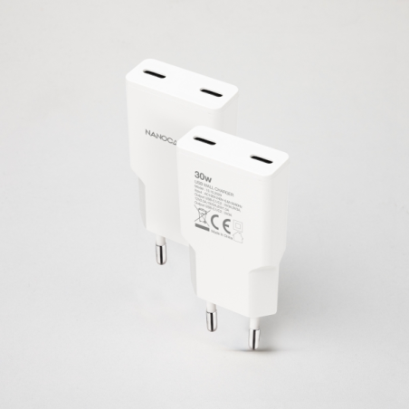 Chargeur mural Nanocable 2xUSB-C/PD 30W - Blanc