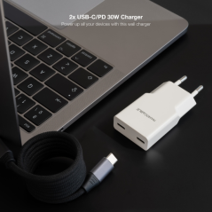 Chargeur mural Nanocable 2xUSB-C/PD 30W - Blanc