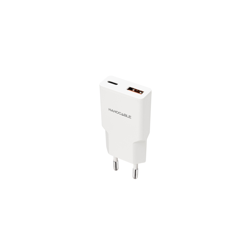 Chargeur mural Nanocable USB-C/PD + USB-A/QC 30 W - Blanc